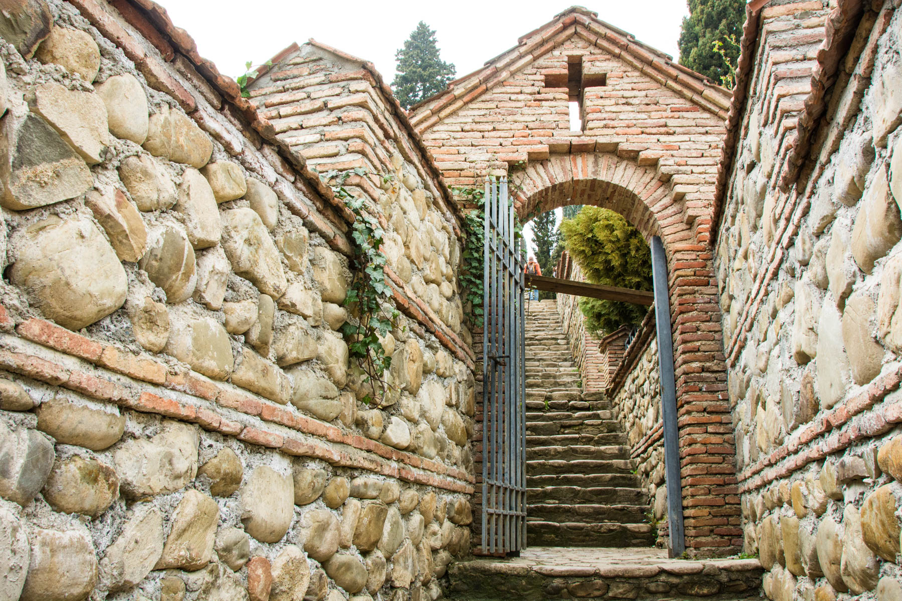 Stairs at Bodbe convent outside of Signagi Sighnaghi Georgia