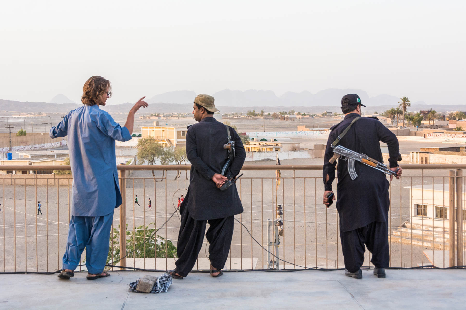 Surveying Dalbadin, Pakistan with the Levies from the roof.