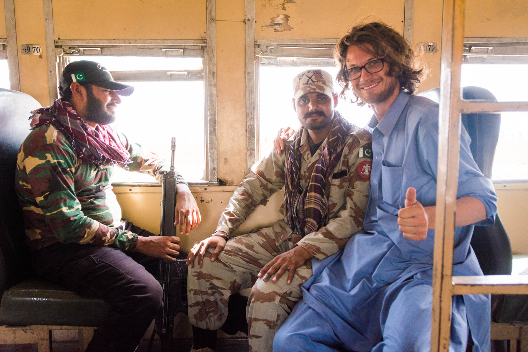 Our armed escort on the train from Quetta to Karachi