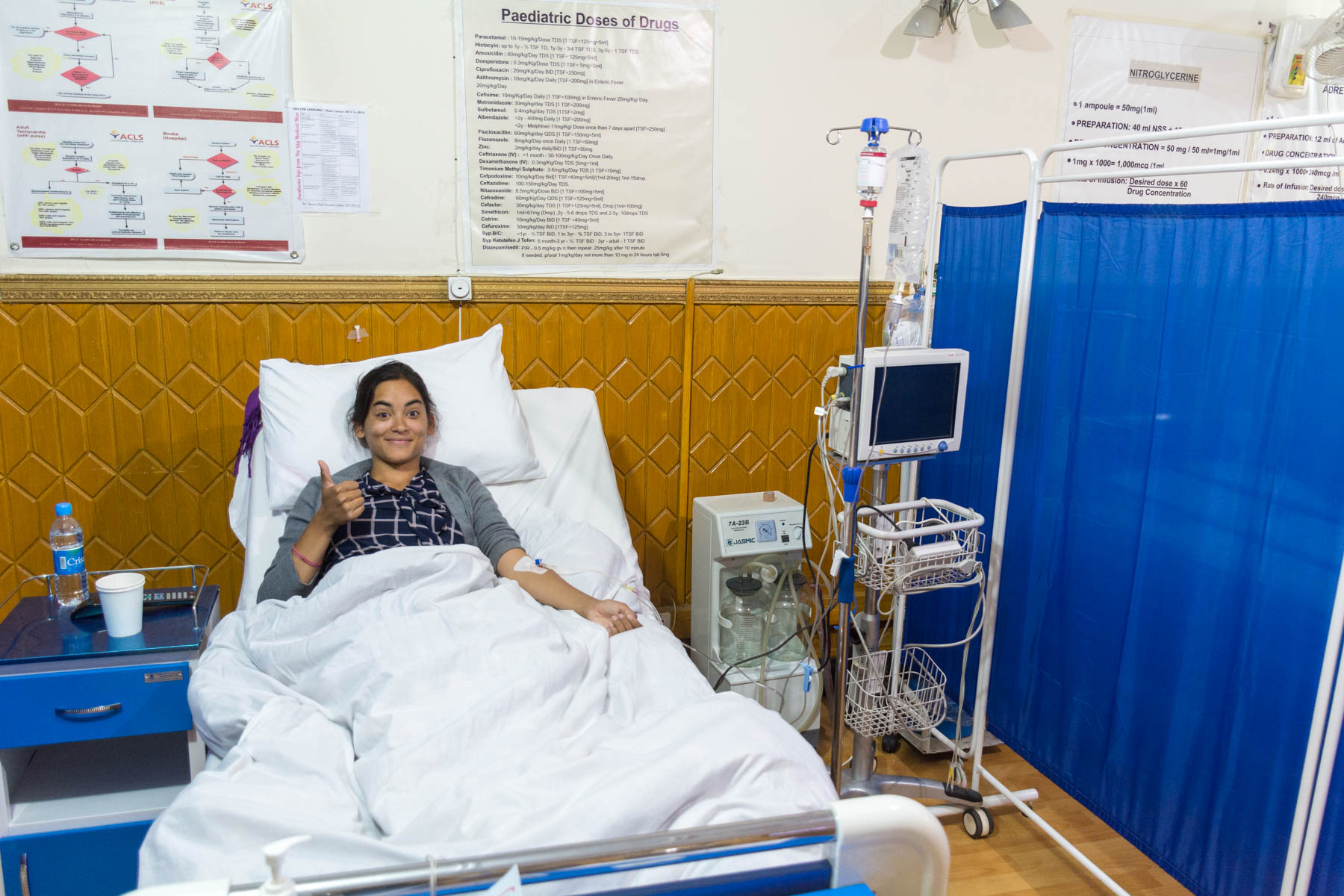 A girl getting an IV drip at a clinic in Kabul, Afghanistan