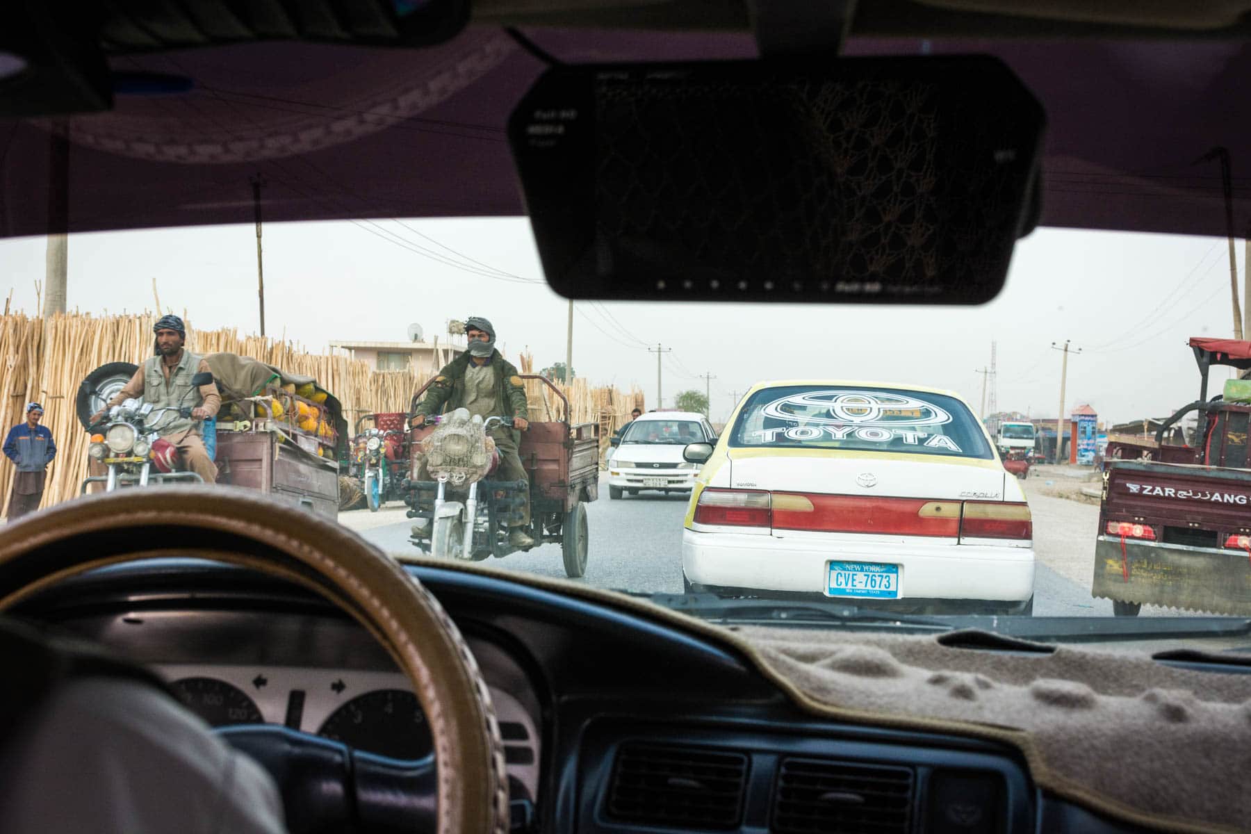 The inside of a taxi in Mazar-i-Sharif, Afghanistan