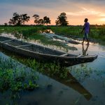 A man and fishing boat during sunset on Majuli river island in Assam, India - Lost With Purpose travel blog