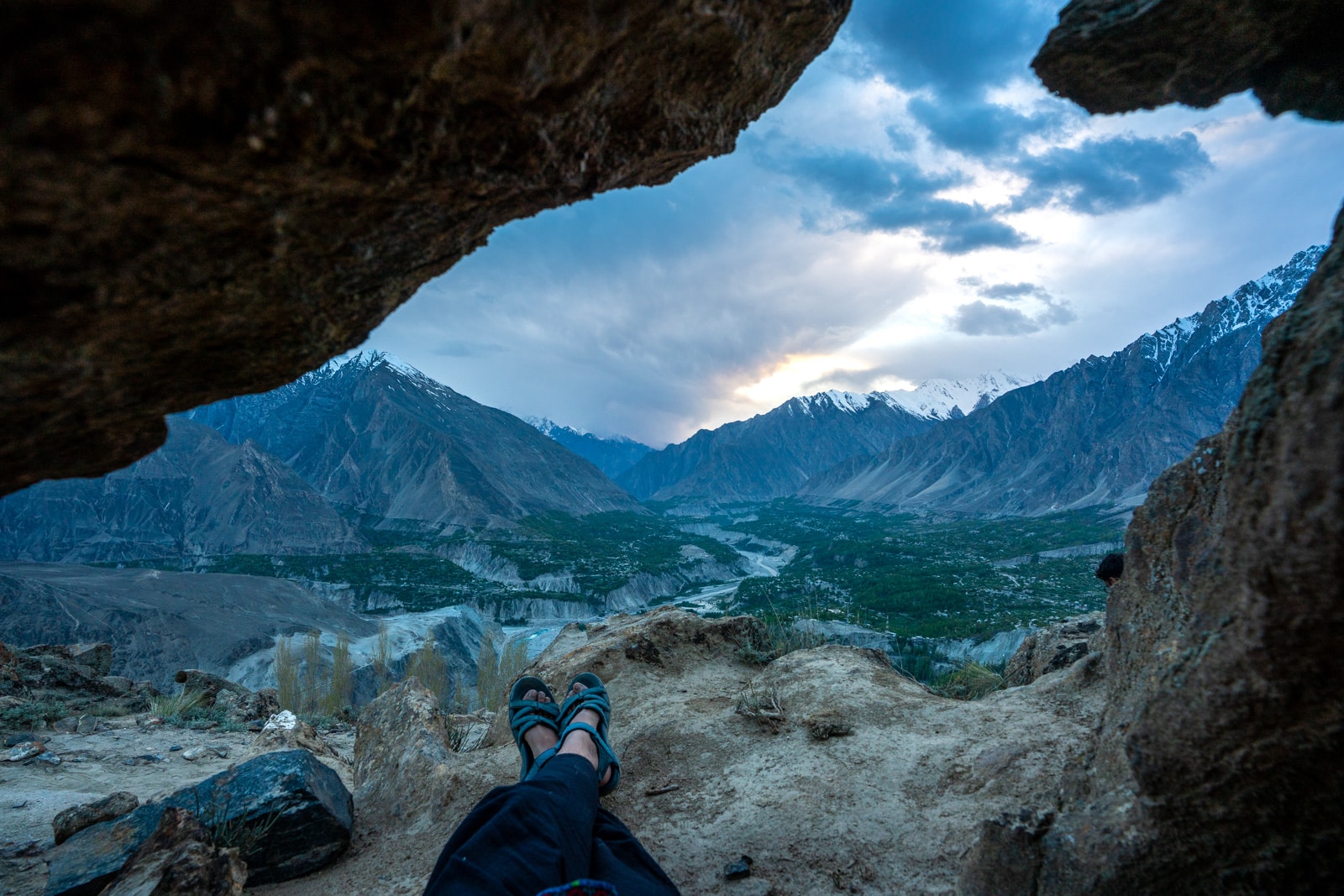 Feet and a view looking out over Hunza Valley, Pakistan