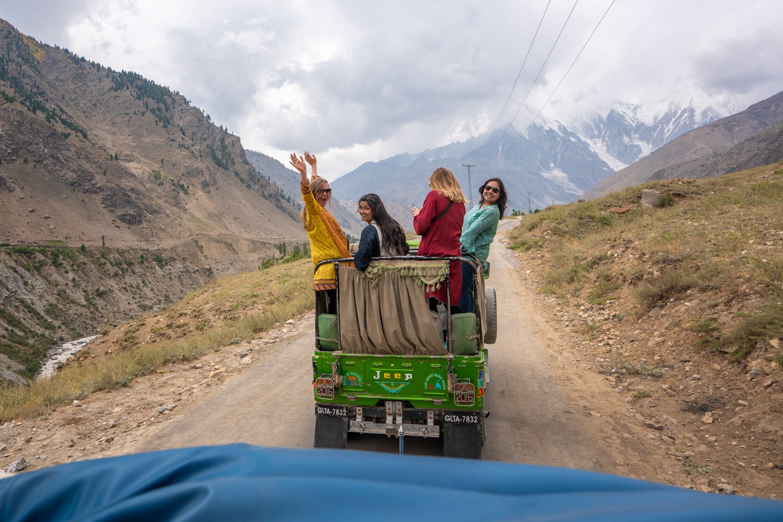 Girls riding in a private jeep in Astore, Pakistan