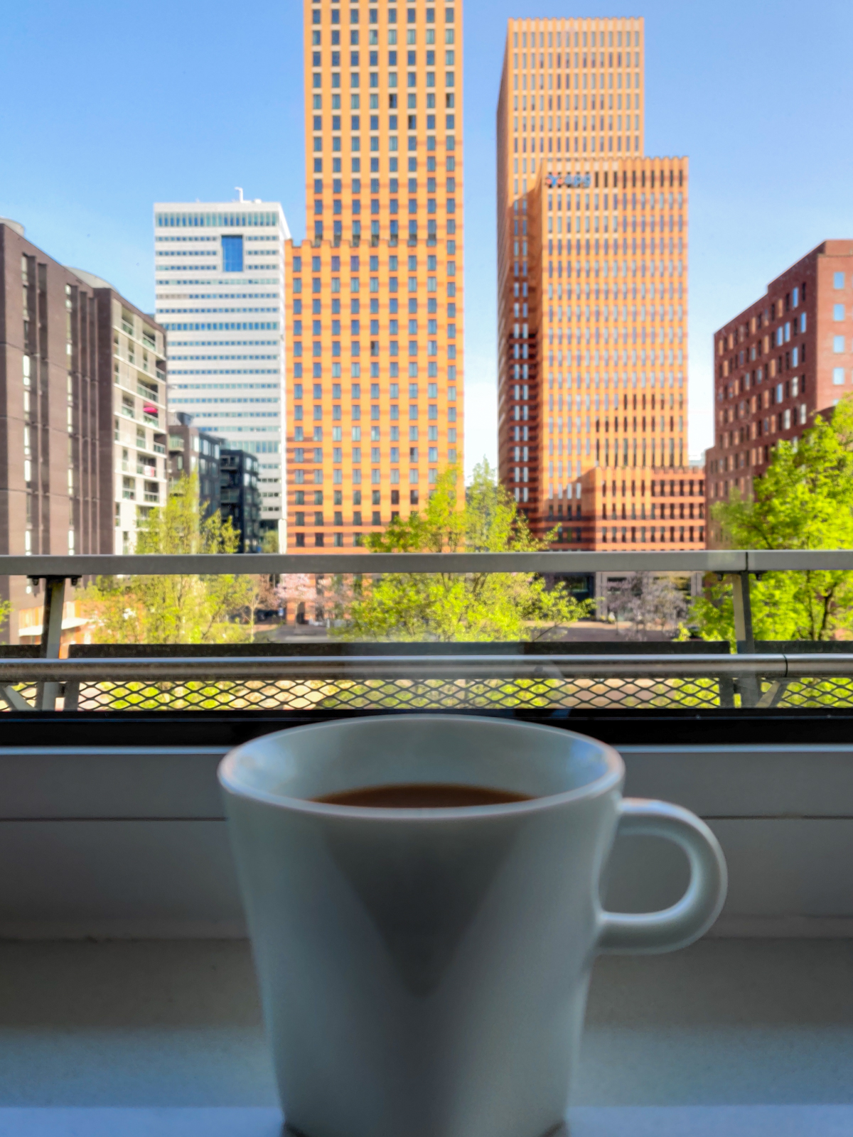 Coffee and the view from An's Amsterdam apartment